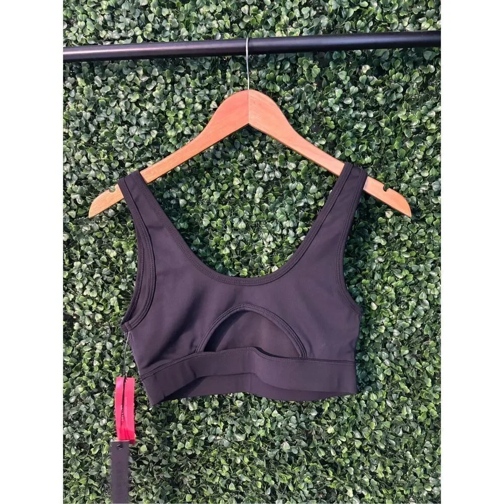 Carbon38 Rhinestones Cut Out Scoop Bra in Diamond Compression - Black Sz Small N